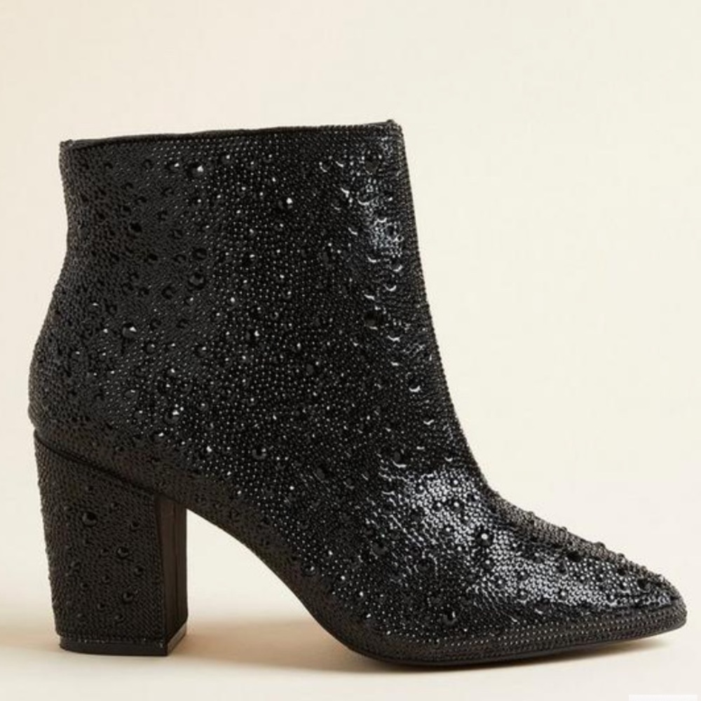Torrid Betsey Johnson Tammi Black Rhinestone Heeled Booties Extra Wide